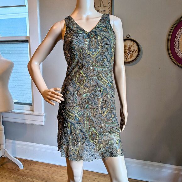 Vintage Y2K Georgiou Studios Silk Mini Dress Beaded Sequin Whimsigoth Party 2 - Picture 2 of 15